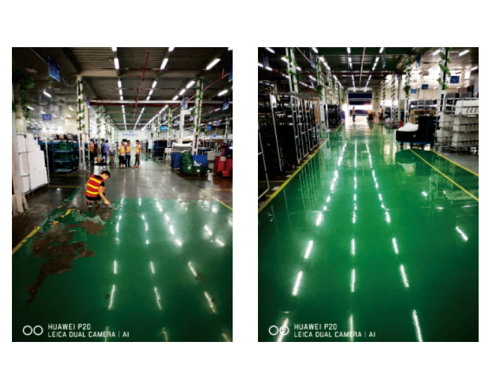 環(huán)氧地坪表層脫落，采用ADS-08背水壓反滲漏防霉涂料做地面處理后，完美修復(fù)